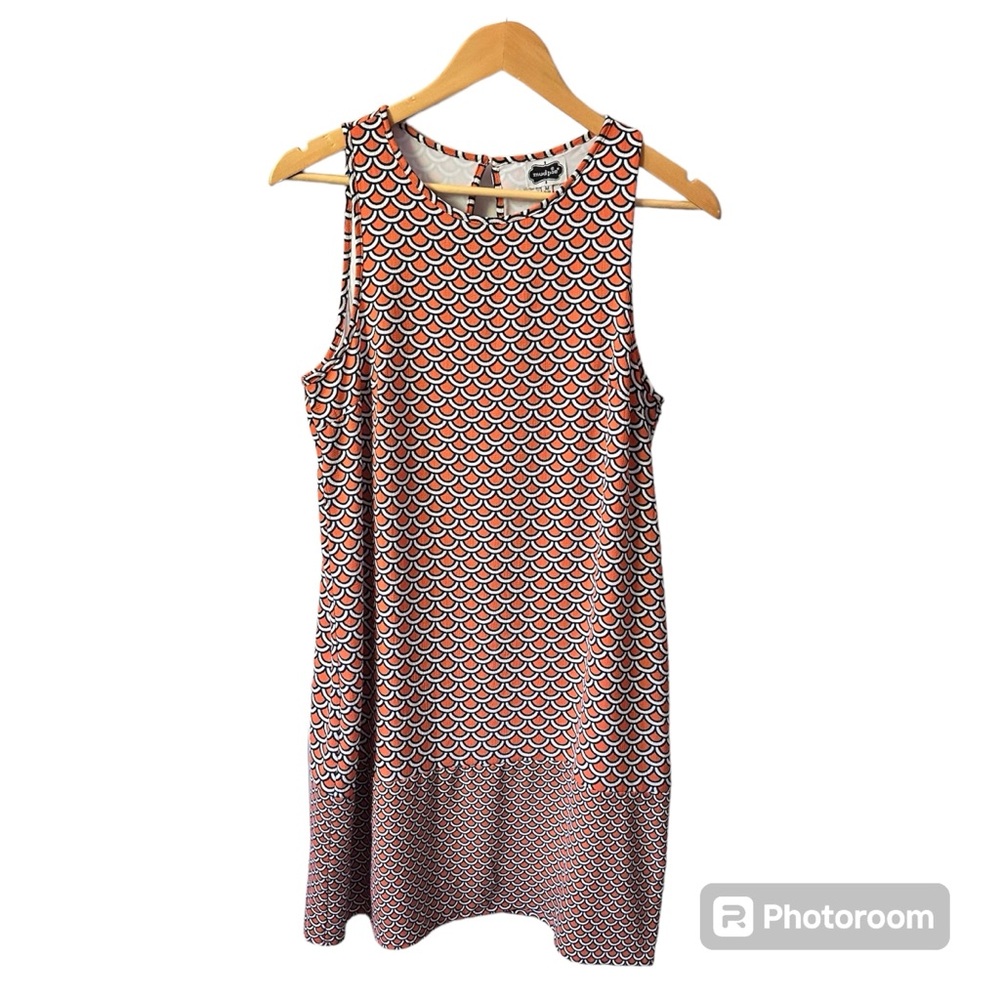 Mud Pie‎ Orange Blue Sleeveless Scallop Print Dress Sz Medium Resort Summer